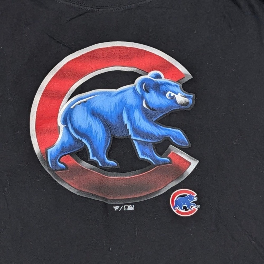 Fanatics MLB Chicago Cubs Graphic T-Shirt Men Black Short Sleeve Bear Logo Large